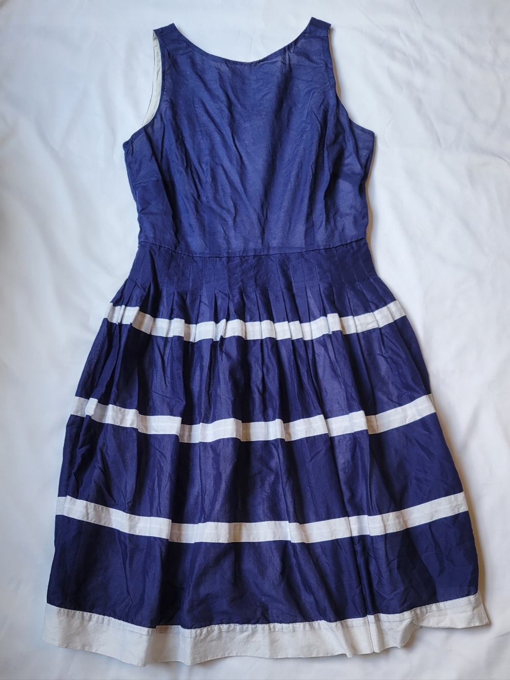 Talbots Navy And White Pleated Dress Womens Size 2 Petite Nautical Summer Dress